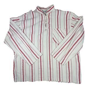 AGD Shirt Striped Toggle Mandarin Collar Cotton Cream Red